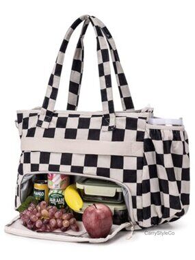 Corduroy Tote Bag for Women with Insulated Lunch Compartment 15.6" Laptop